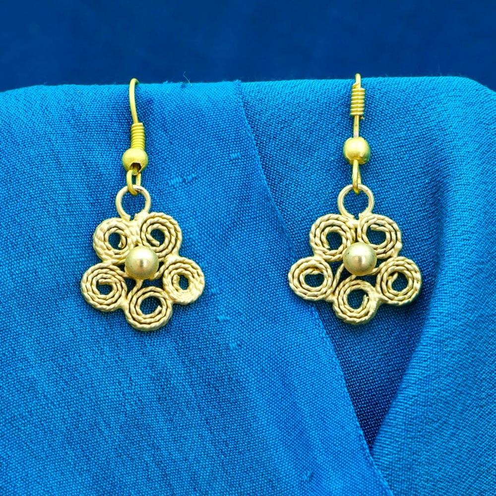 Indian gold tone, flower shaped earrings.